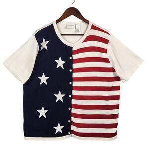 Liz Claiborne Lizsport 100% Cotton Cardigan Womens XL Patriotic VNTG 1970’s